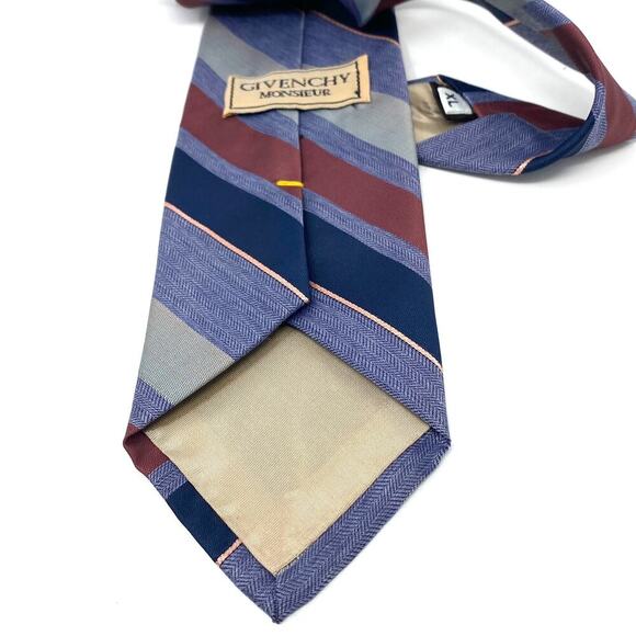 Vintage Givenchy Monsieur Tie. Blue/Burgundy/Pink Diagonal Stripes .Silk blend. - Picture 4 of 10